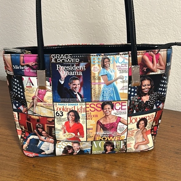 Michelle Obama First Lady Glossy Magazine Print Collage Vinyl Handbag Tote NWOT - Picture 9 of 16